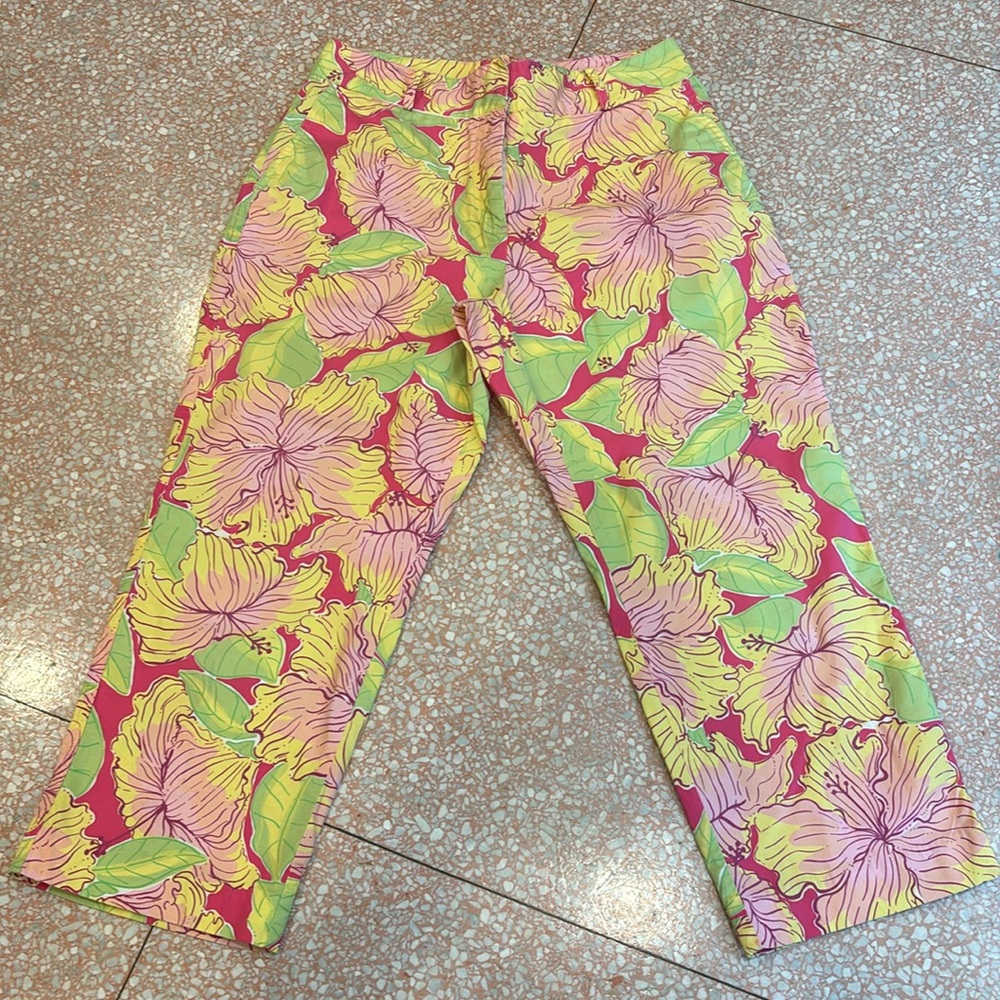 Y2K White Label Lilly Pulitzer Hibiscus Floral Crop Pants Size 8